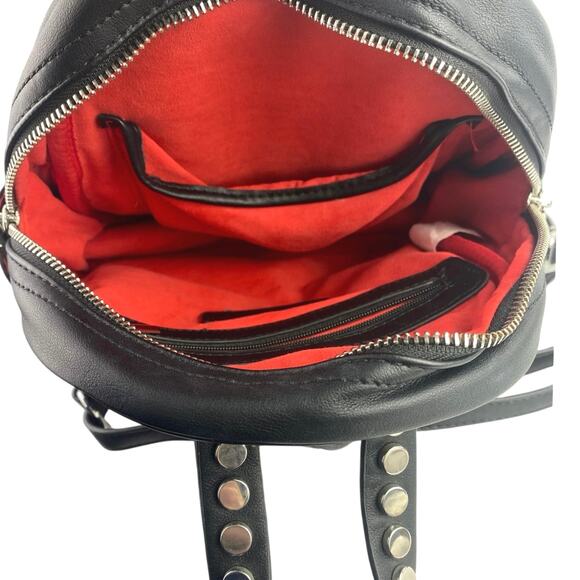 Steve Madden Women\'s Black Silver Studded Zip Leather Adjustable Mini Backpack